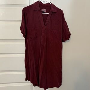 Burgundy Short Sleeve Shirt Dress